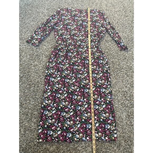 Vintage Midi Dress Size Medium Black Burgundy Floral Lace Cottage Garden 90s - Picture 14 of 16